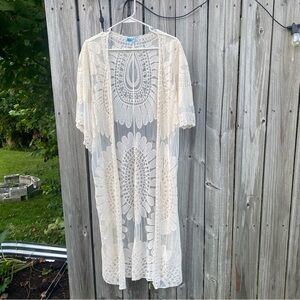Rebellion Cream Lace Open Floral Boho Cardigan size M OSFM